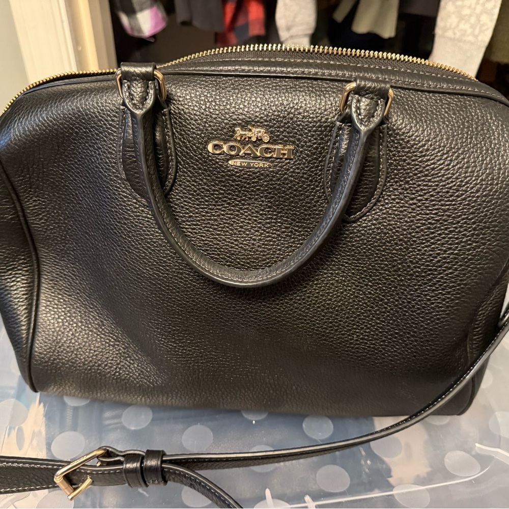 Coach Black Rowan Satchel Pebbled Leather
